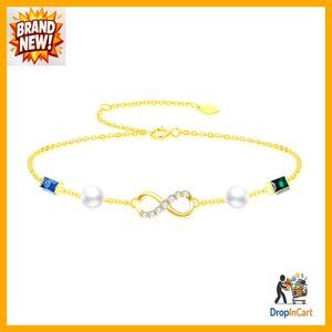 10k Gold Ankle Bracelet with Pearls and CZ Infinity Symbol Elegant Jewelry
